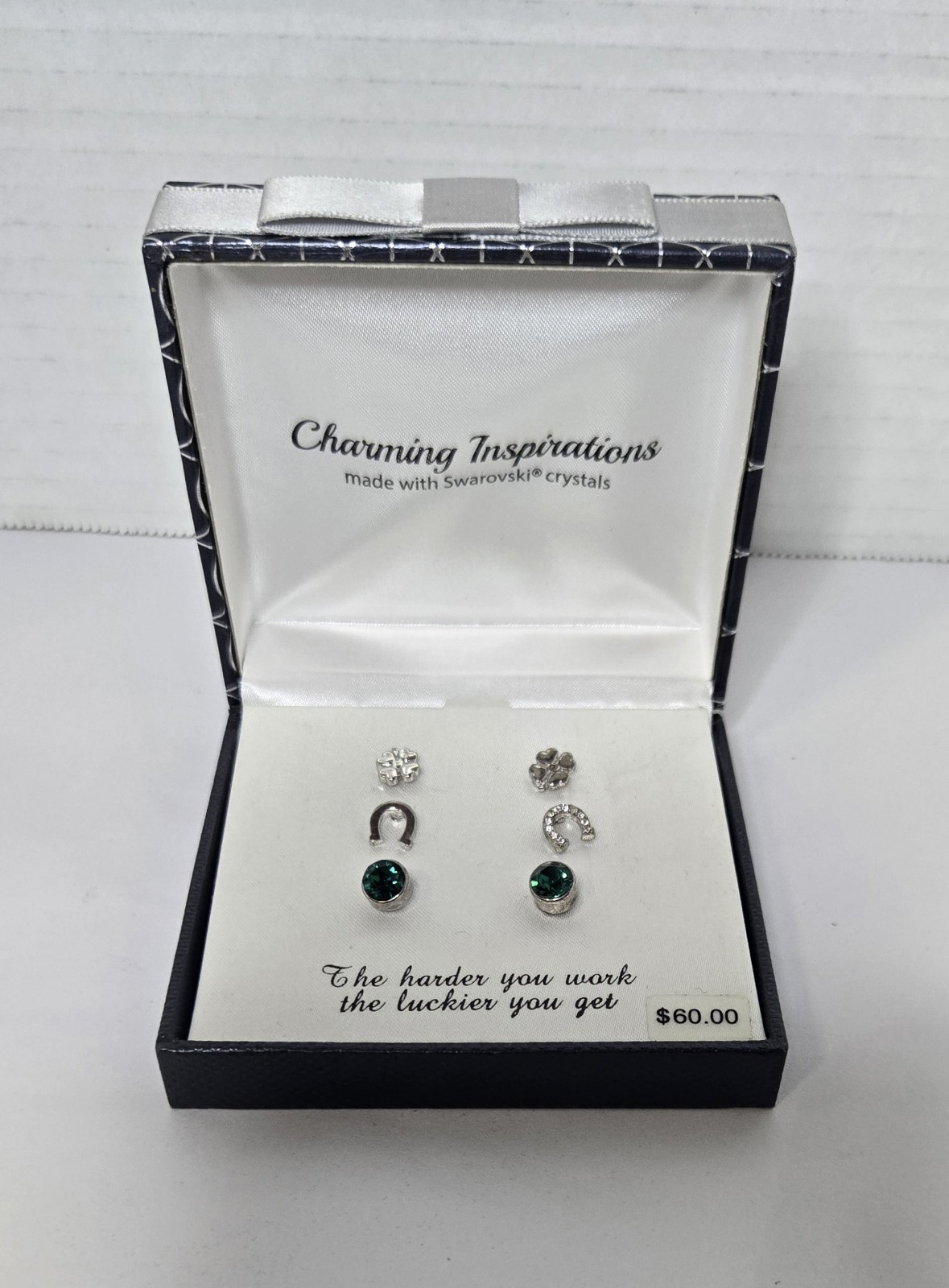 Charming Inspirations Fine Silver Plated Earring Set Green Swarovski Crystals