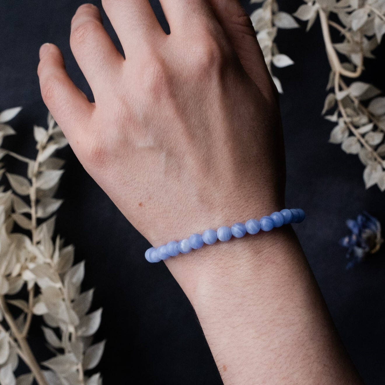 Natural Blue Lace Agate Stone Bracelet 4mm Healing Crystal Stretch Bracelet