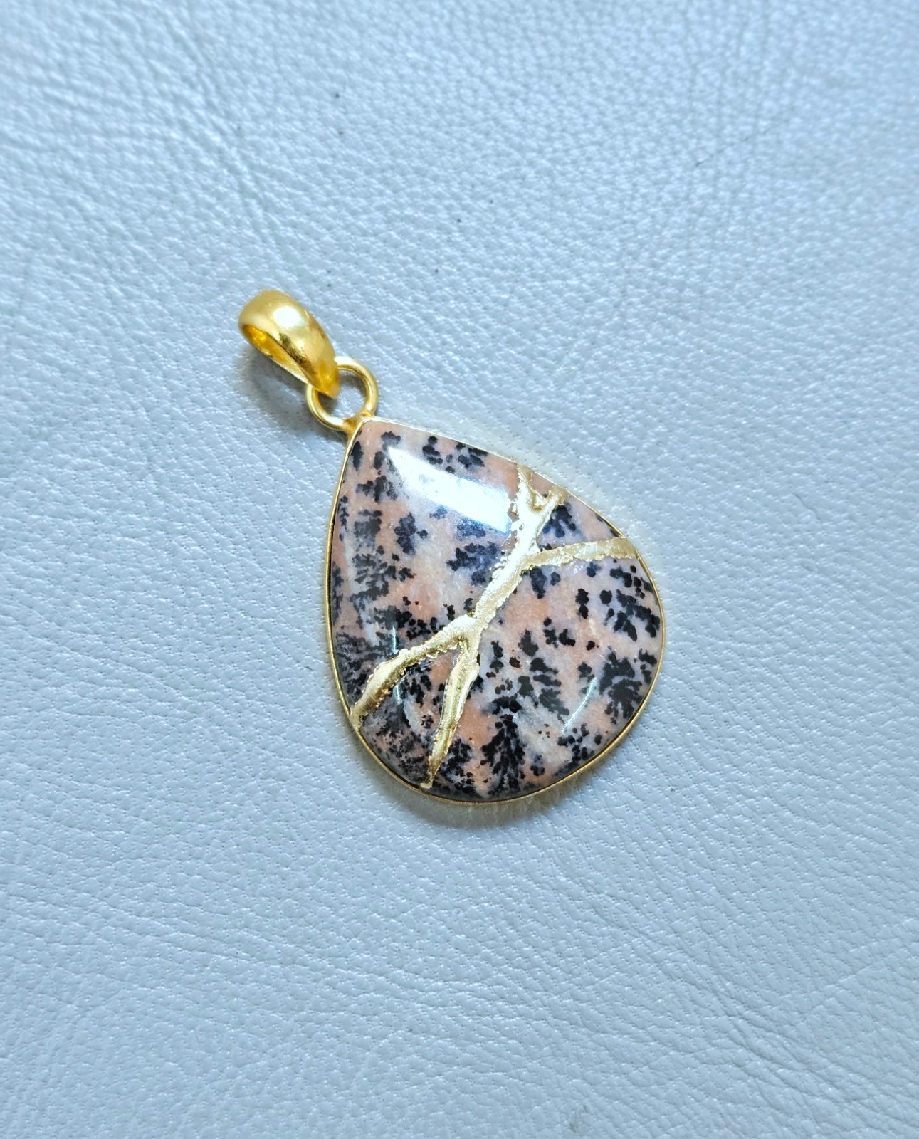 Necklace Dendritic Agate Pendant Kintsugi Art Brass Gold Plated Jewelry Gift