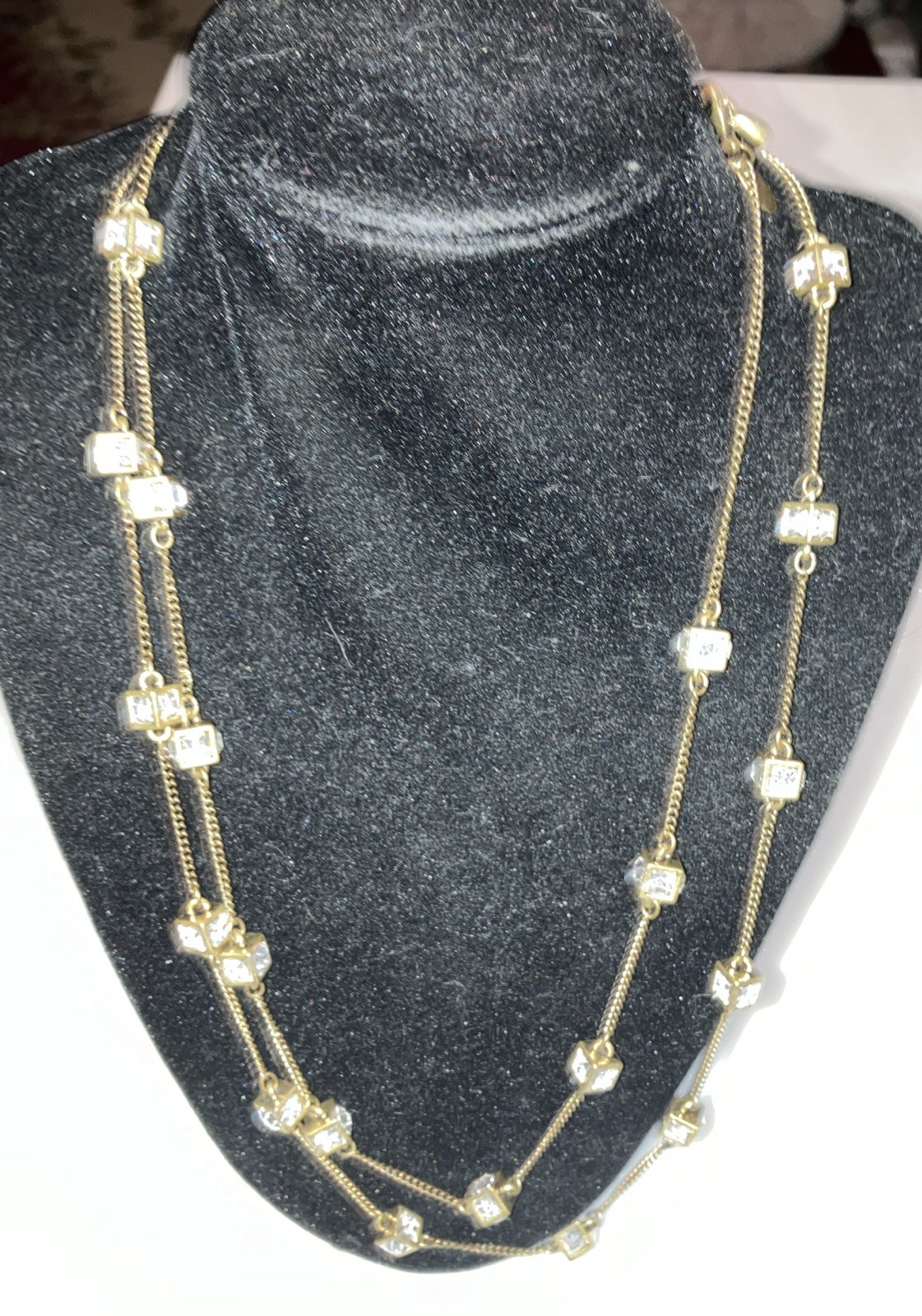 lea sophia 43” Gold Tone Chain Necklace With Glass Crystals In Gold Tone Cubes