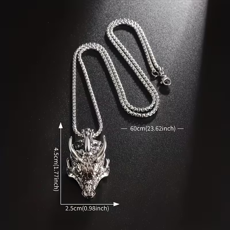 Domineering Dragon Head Necklace Jewelry Vintage-Silvery Magical Gothic Pendant