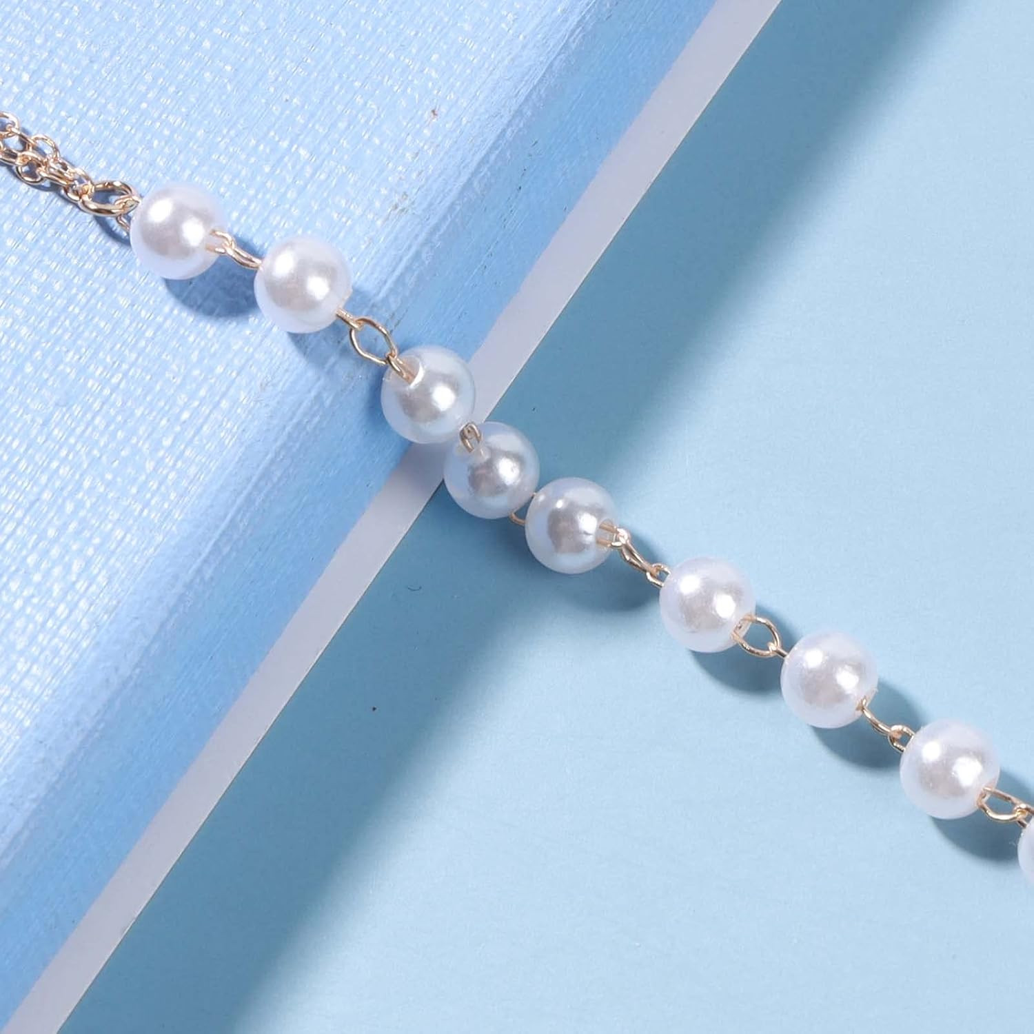 Boho Pearl Slave Bracelet Gold Ring Wrist Pearl Finger Minimalist Hand Chain