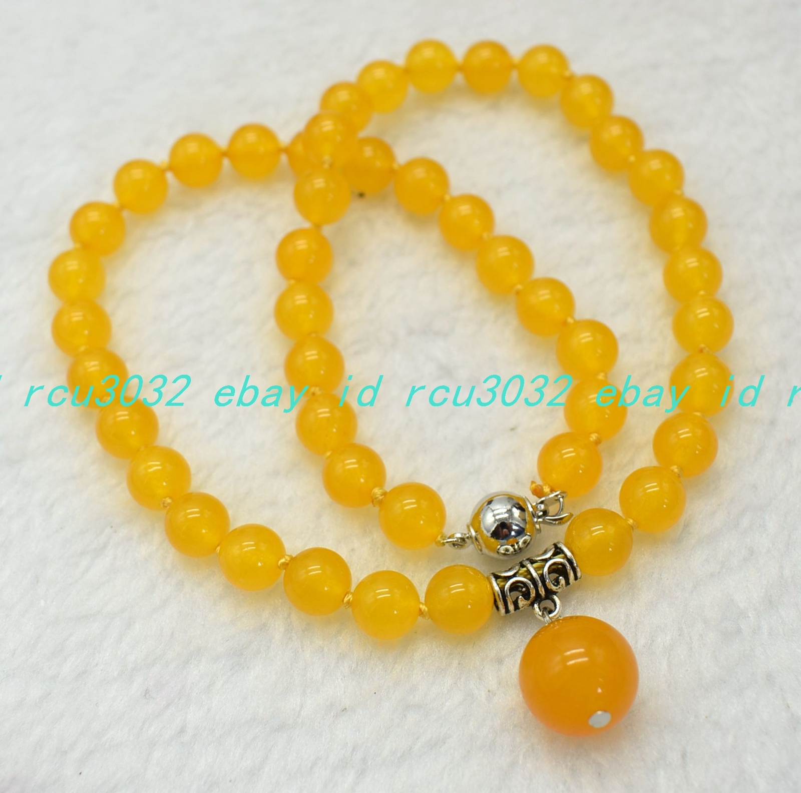 Pretty 8mm Yellow Jade Round Beads Gemstone Bracelet Necklace 16-36/7.5 in Set