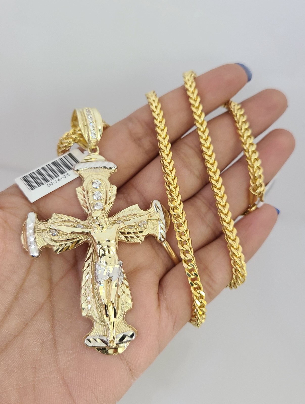 Real 10k Yellow Gold Franco Chain & Cross Charm Pendant 4mm 18–28″ Necklace Mens
