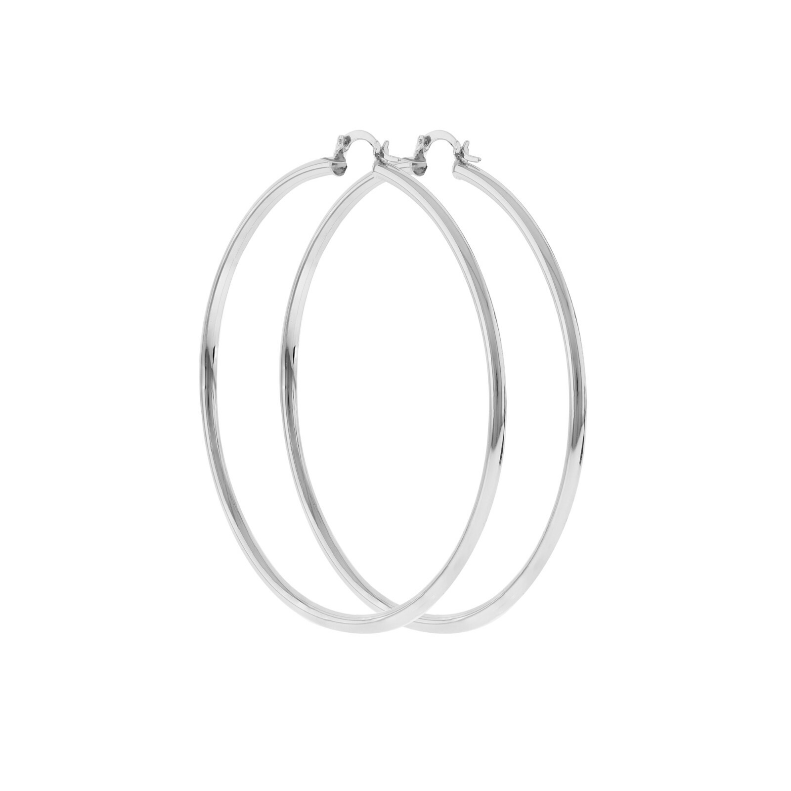 Women’s Rhodium Plated Round BIG Hoop Silver Tone Earrings Click Top 40-100mm