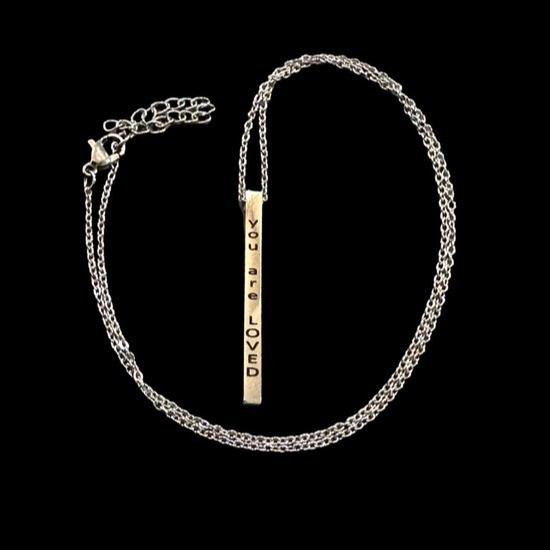 Bar Pendant Necklace Silver Tone Engraved You Are Loved 17 – 19 Inch Length Gift