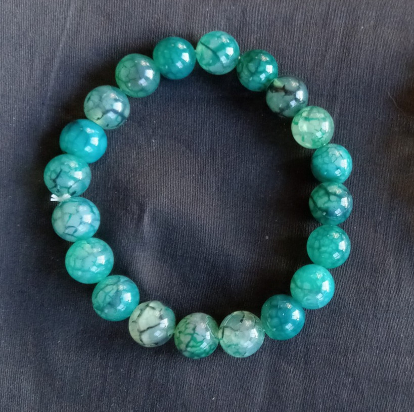 Teal Green Dragon Vein Agate 10mm Beads 7.5 Reiki Charged Stretchy Bracelet