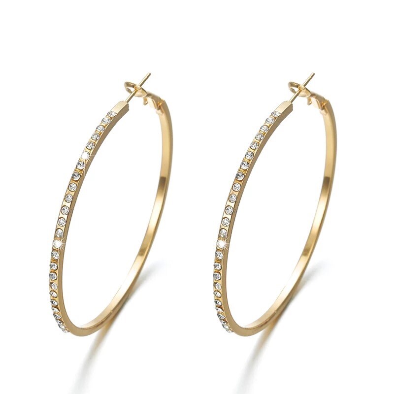 Cubic Zirconia CZ Large Pave Hoop Earrings Silver, Gold, Rose Gold 2.2 Inch E49