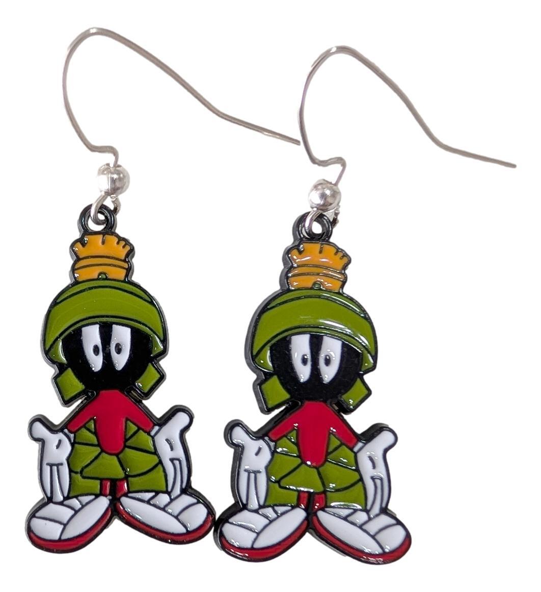 Marvin the Martian 1.2″ Tall Metal Enamel French Wire Earrings