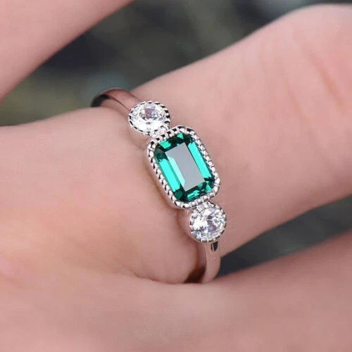 2 Ct Emerald Cut Lab Created Green Diamond Engagement Ring 14K White Gold Finish