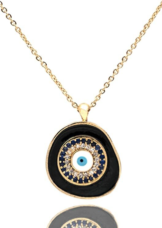 PERGEN 14K Gold-Plated Black, Authentic Evil Eye Necklace Summer Minimalist Gift