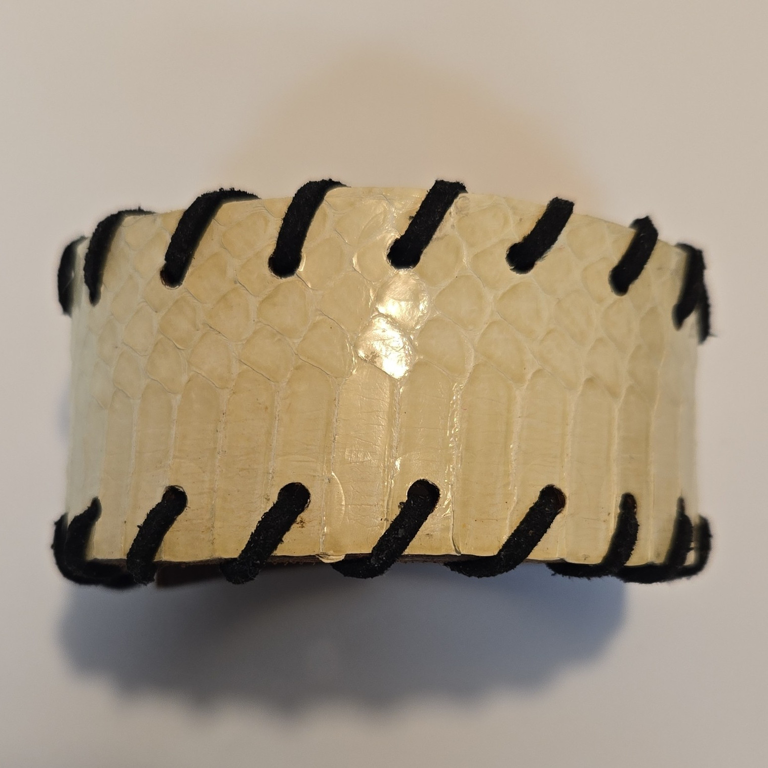 REAL Snakeskin Leather Cuff Bracelet, Black Lace, Snap Closure