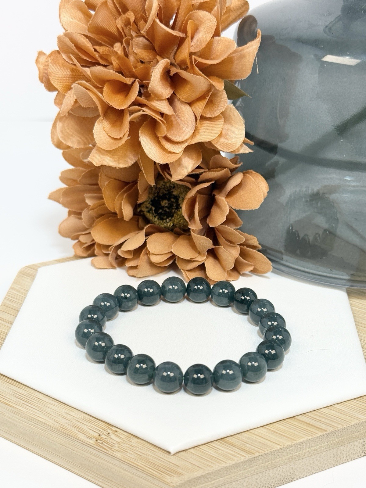 Blue Water Jadeite Bead Bracelet 9.8MM