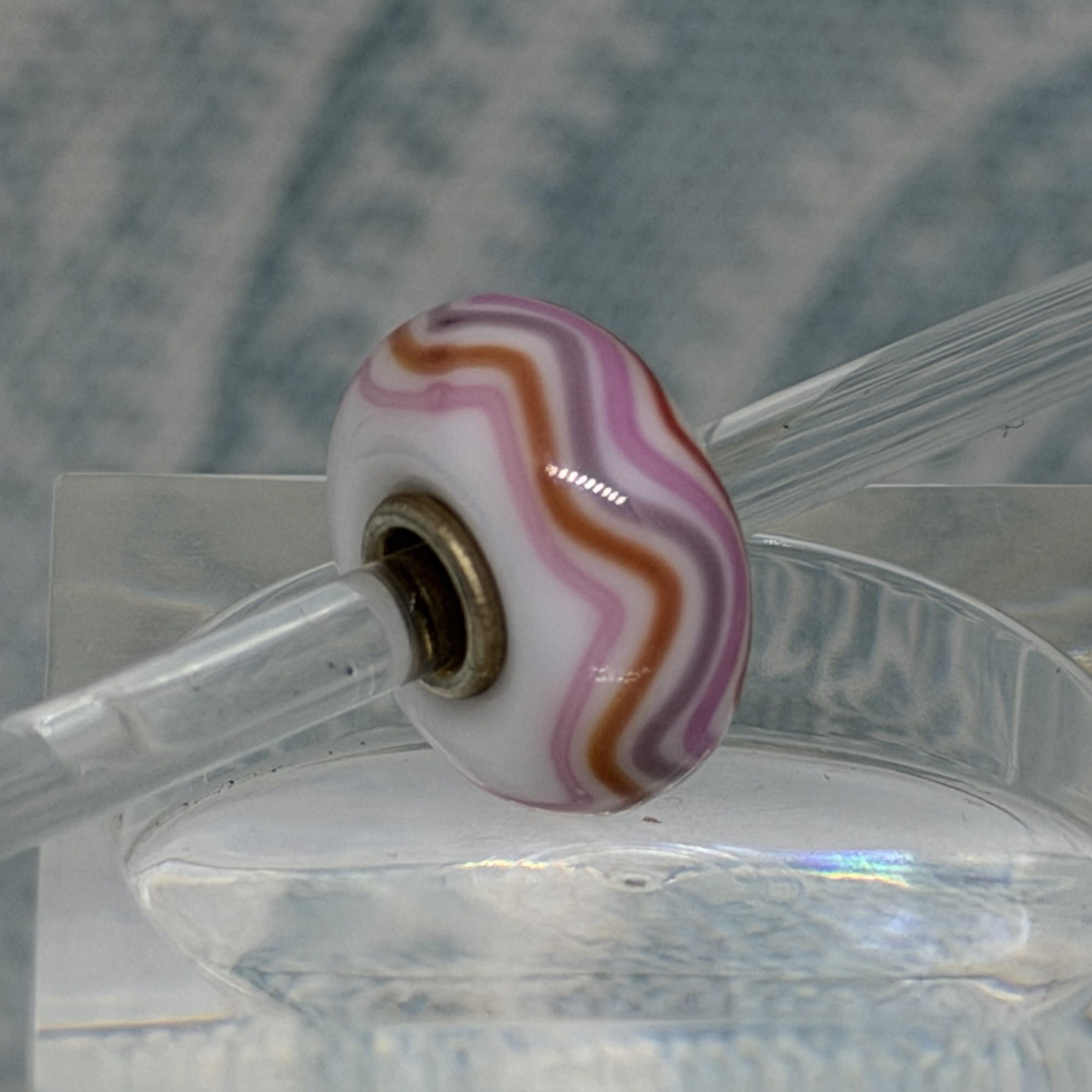 Authentic Trollbeads OOAK Pink, Red & Purple Chevrons on White CC, New (114)