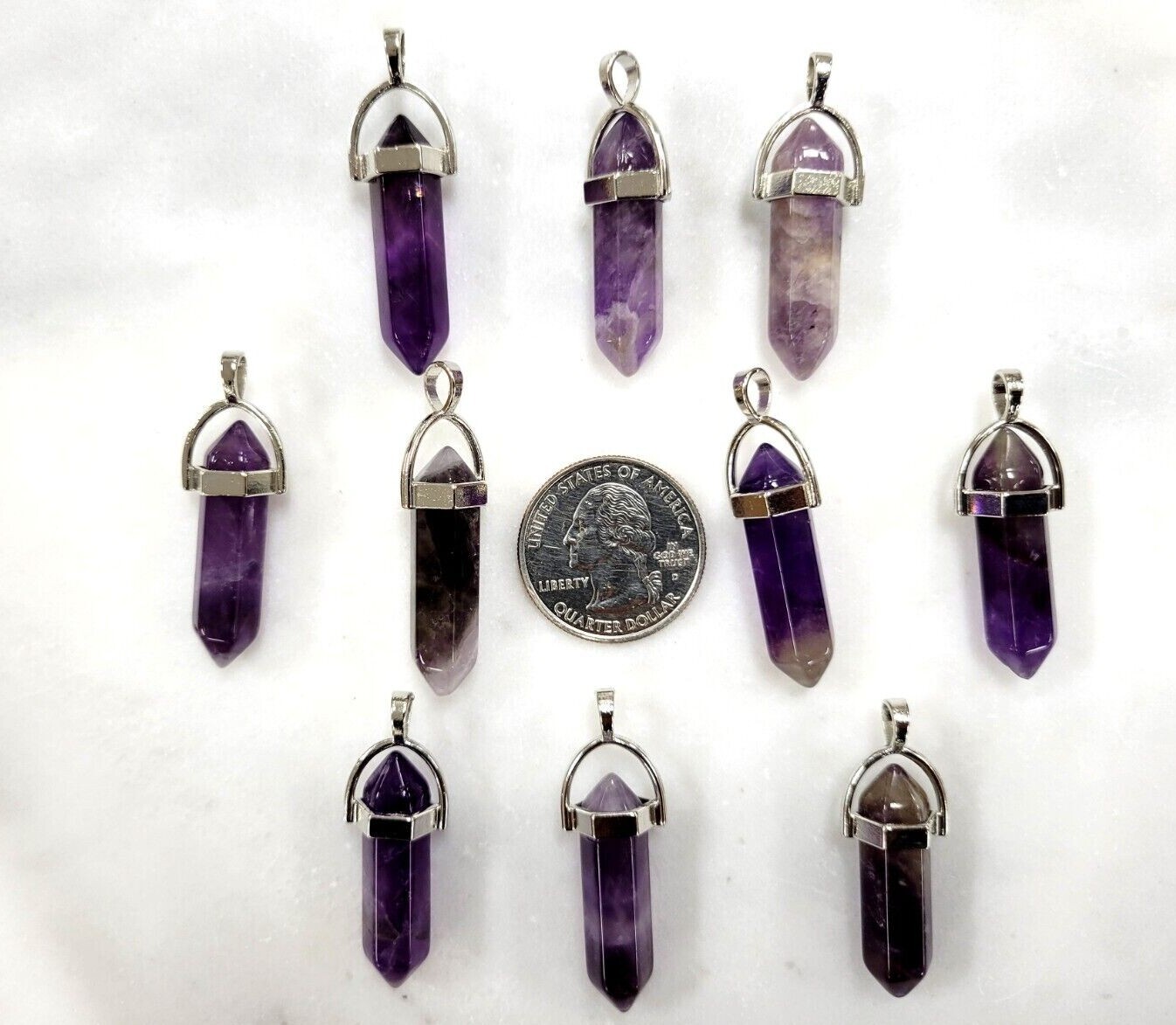 Amethyst Crystal Point Pendant Double Pointed Gemstone Pendant for Necklace
