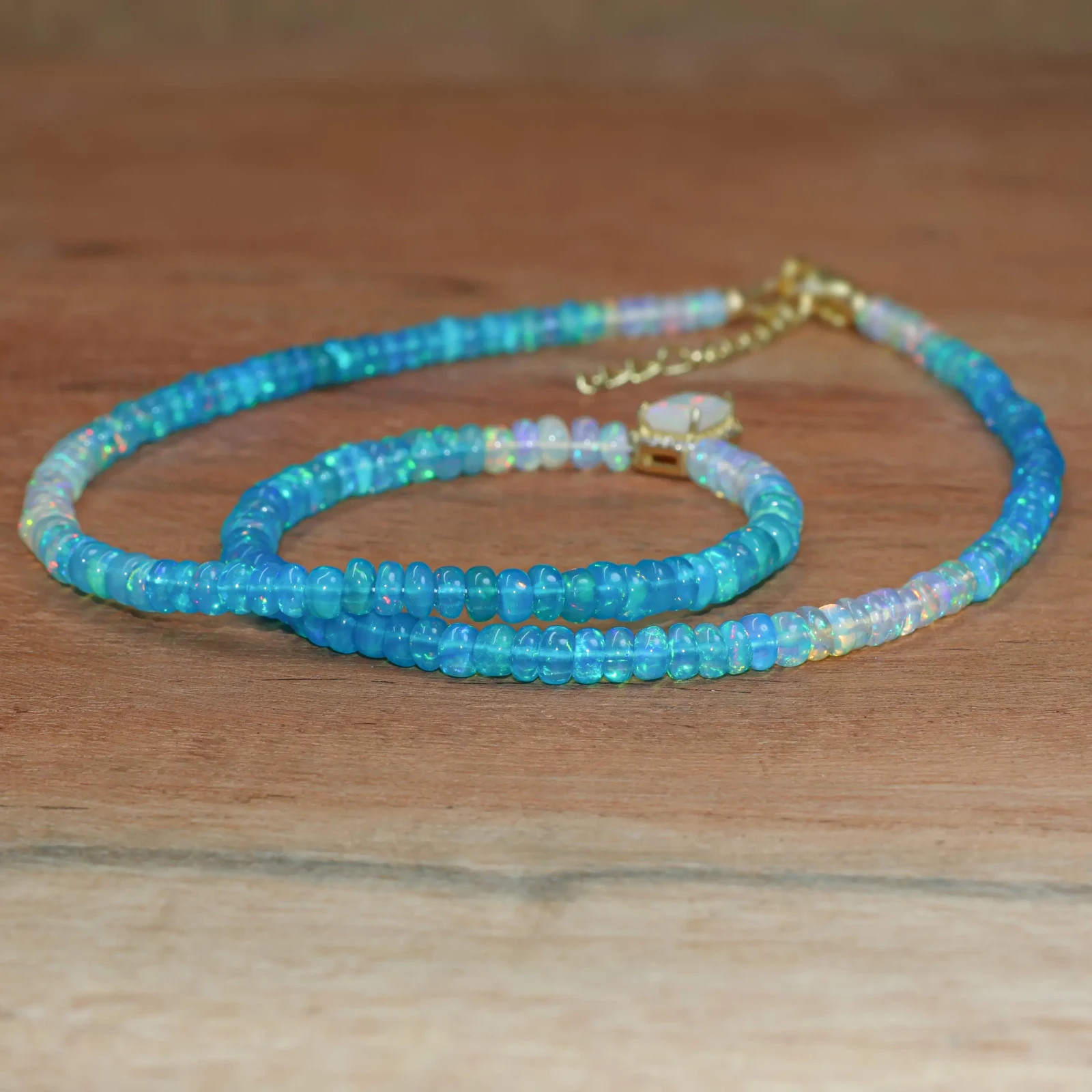 Paraiba Fire Opal Shaded Bead Necklace, Genuine Octagon Cut Opal Charm Necklace