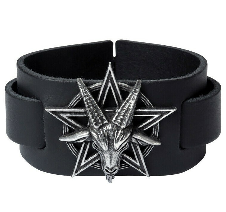 Alchemy Gothic Baphomet Black Leather Wrist Strap Bracelet Occult Deity A138 New
