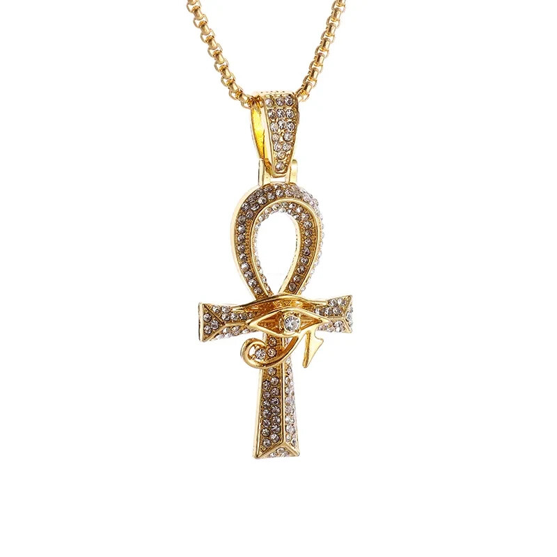 Fashion Jewelry Crystal Ankh Pendant Evil Eye Cross Gold Color Chain 1-9