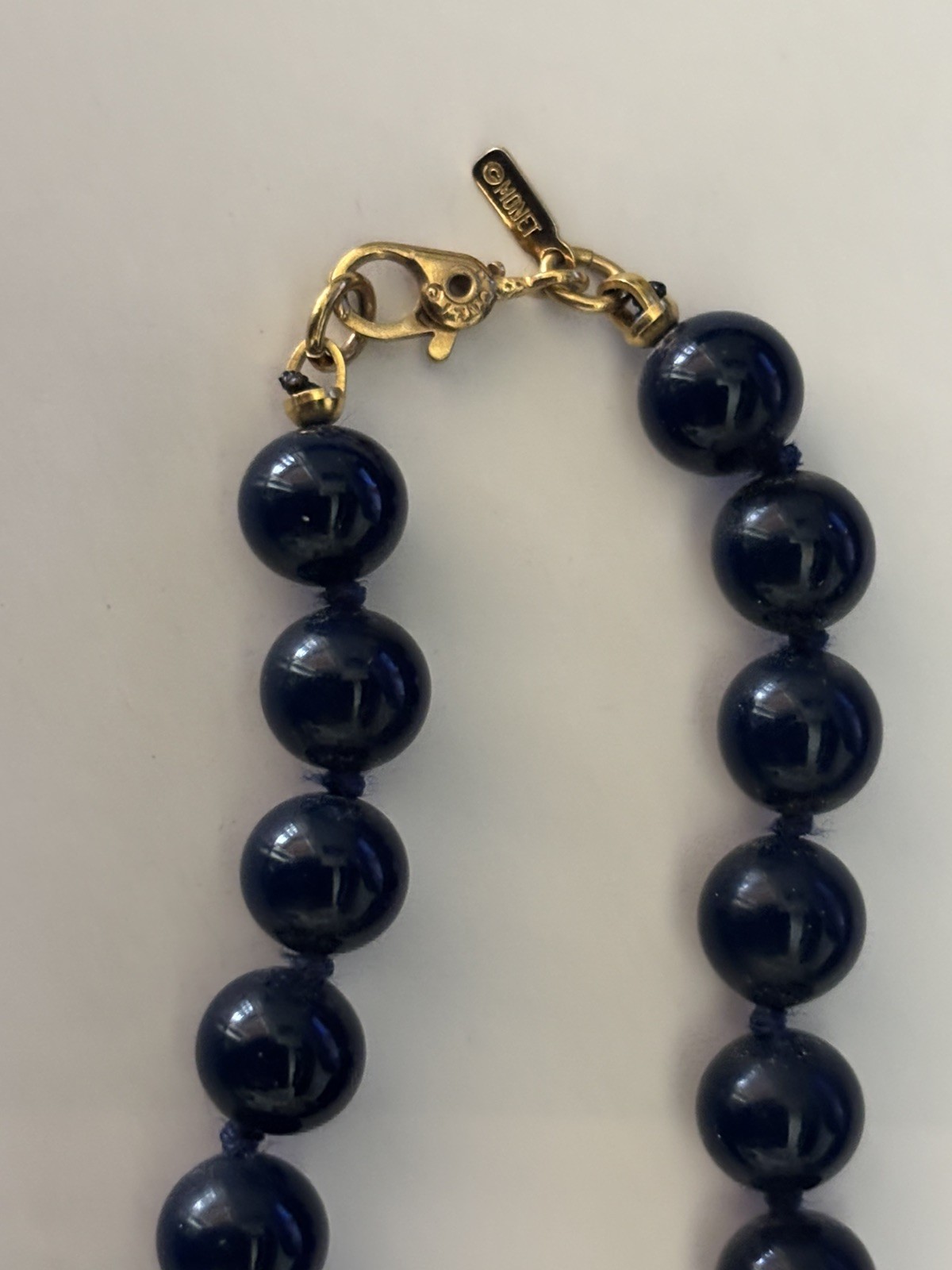 Vintage Monet Necklace Navy Beads Gold clasp Classic 24”