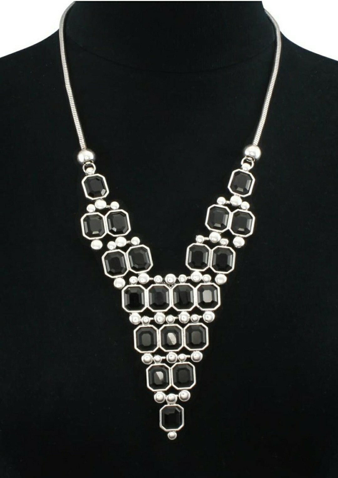 Designer PASSIANA Black Onyx Pyramid RUNAWAY BIB STATEMENT NECKLACE NOS RETIRED