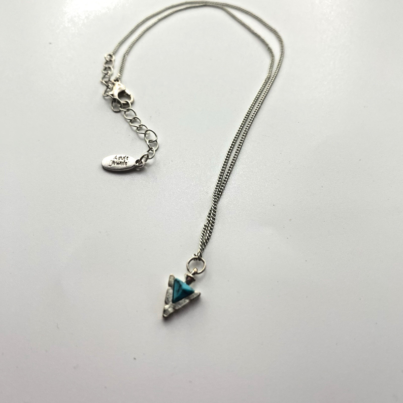 Adult Jewels Necklace Triangle Shaped Turquoise Pendant Silver Tone 16 Inches