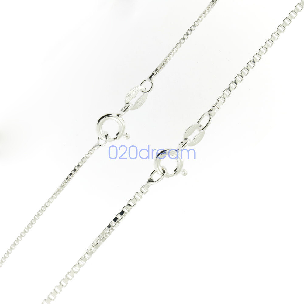 Real 925 Sterling Silver Necklace 0.8/1.0mm BOX Chain 14-26 Inch Stamped Italy
