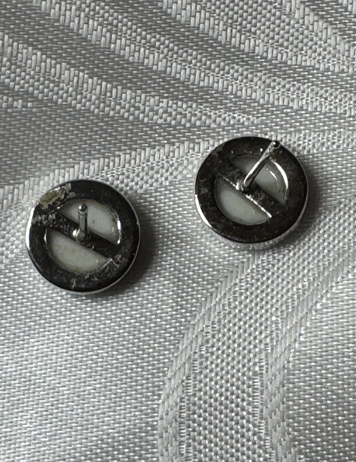 Silver Tone Round Abalone Shell Stud Earrings 16mm Bezel Setting Butterfly Back