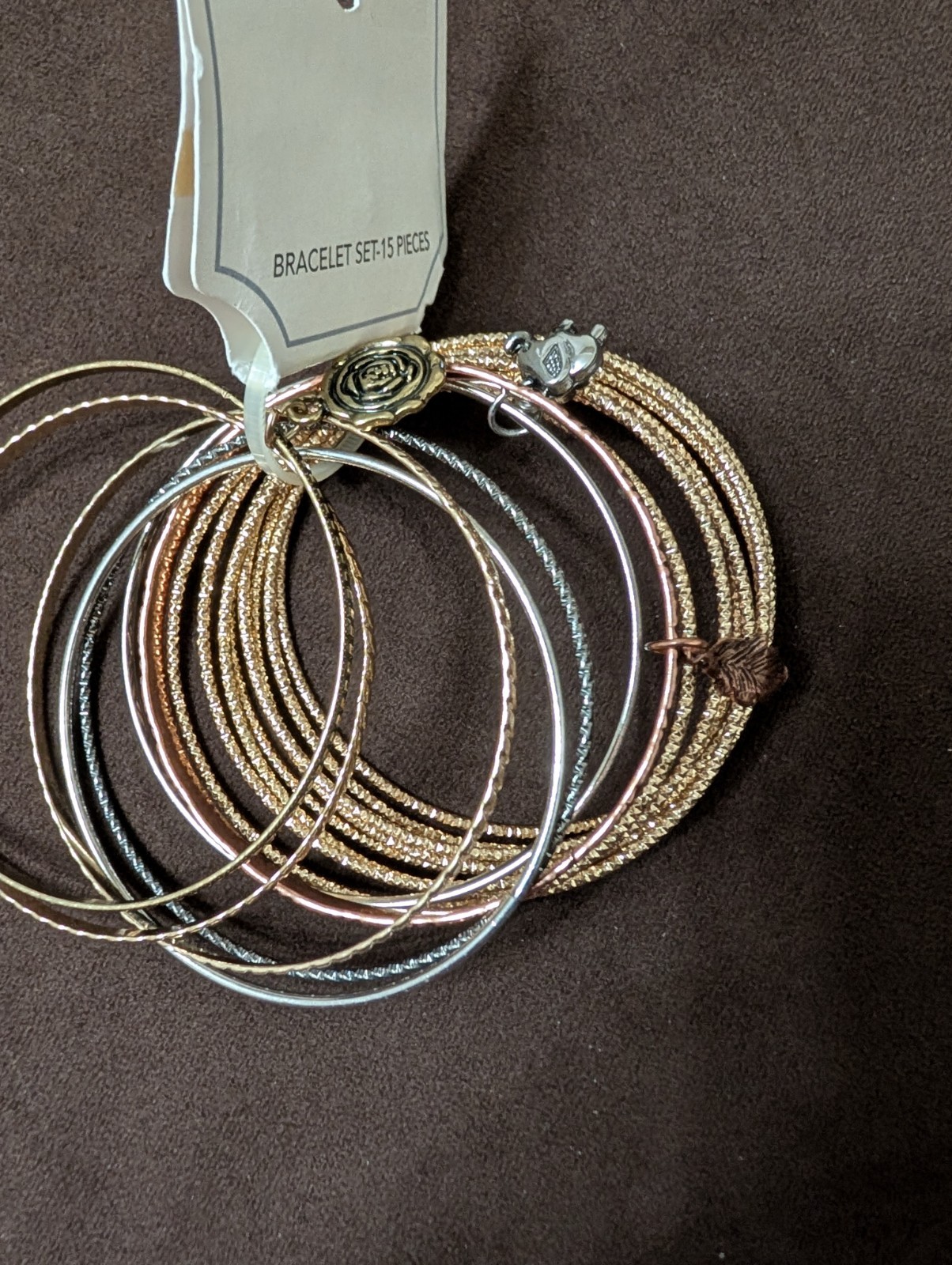 Stackable Bangle Bracelet Set 15pc Multicolor Mixed Metal Tones Slip-On