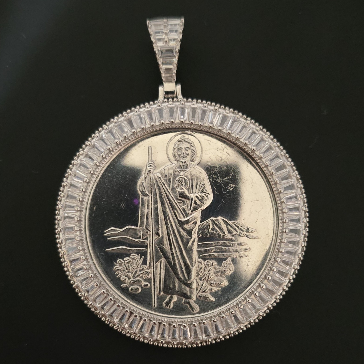 Round San Judas Pendant, Silver 925 Tone Medal, Our Lady Guadalupe, Saint