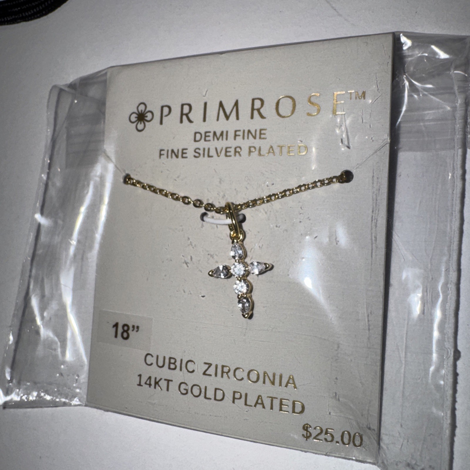 PRIMROSE 14k Gold Flash Plated Cubic Zirconia Cross Cable Chain Pendant Necklace