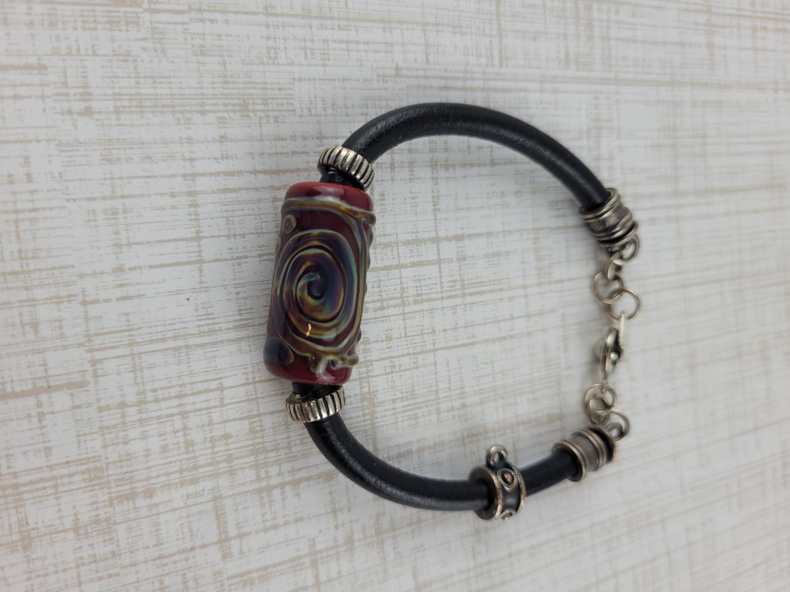 Ceramic Bead Leather Cord Bracelet Unisex Boho Adjustable Size Red Black