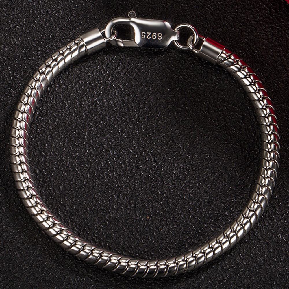 Genuine 925 Sterling Silver Round Snake Chain Bracelet 4mm 6.7″-9″ for Men Boys