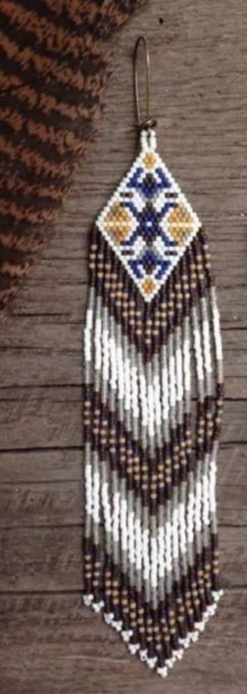 Beautiful Tribal Earrings Native Large Boho American Seed Beads Handmade Earring