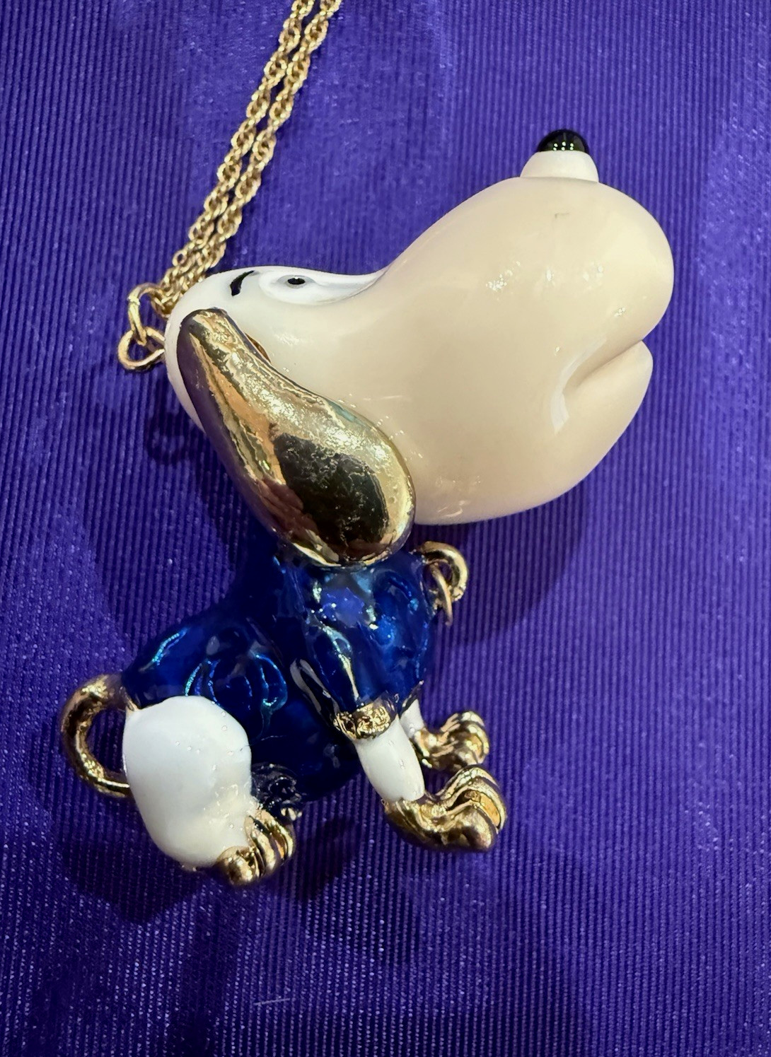 Betsy Johnson Blue Enamel Resin Puppy Dog Pendant on Gold Tone Chain