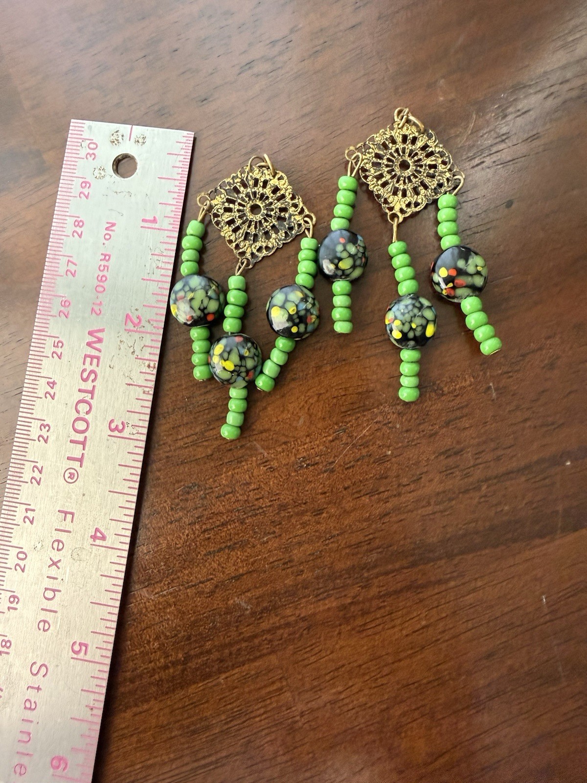 1970 Vintage Drop Earring Handcrafted with Murano Glass Confetti Style Art Beads