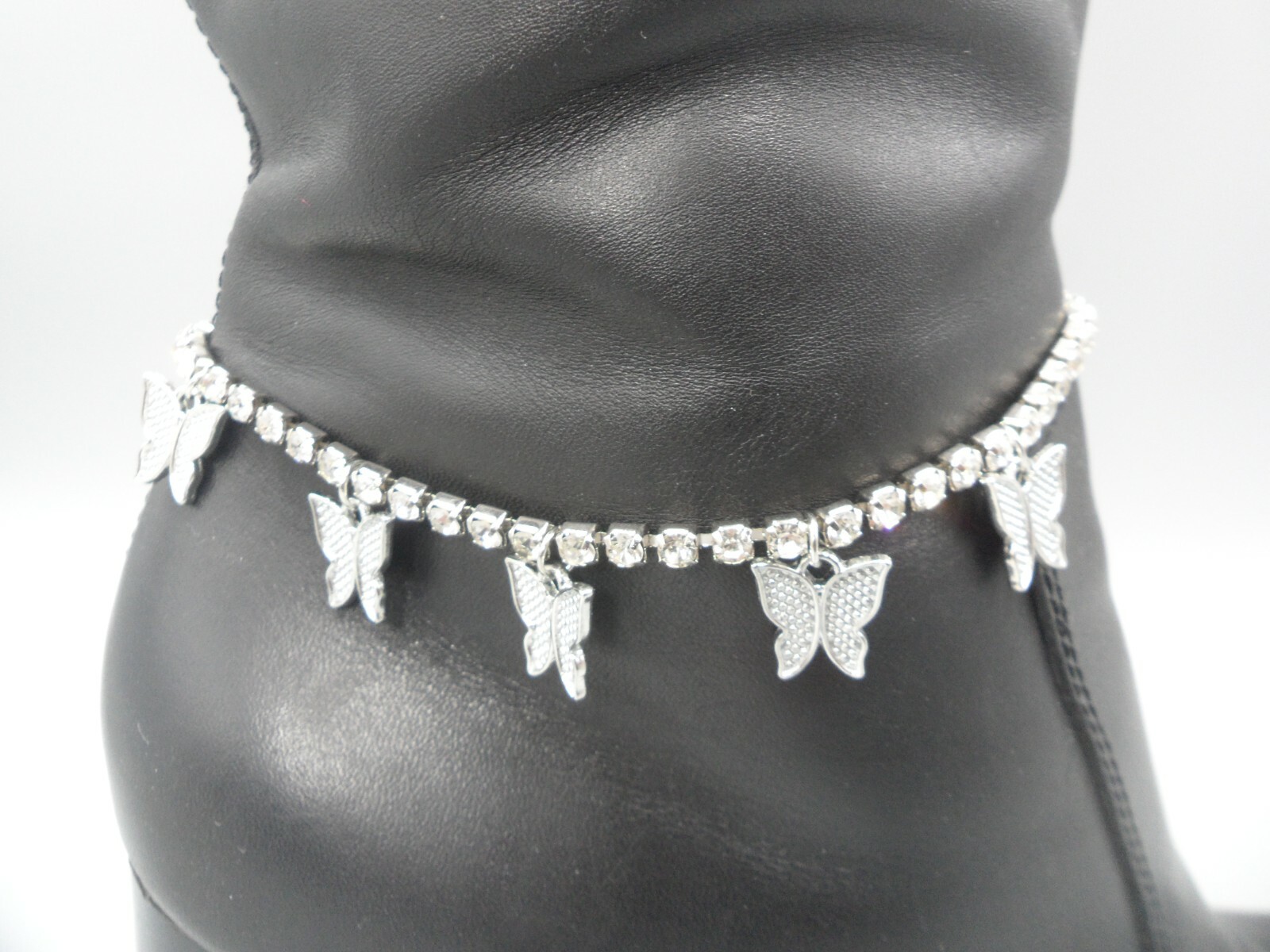 2 Piece Butterfly Jewelry Set: Necklace and Anklet Silver Tone Rhinestone