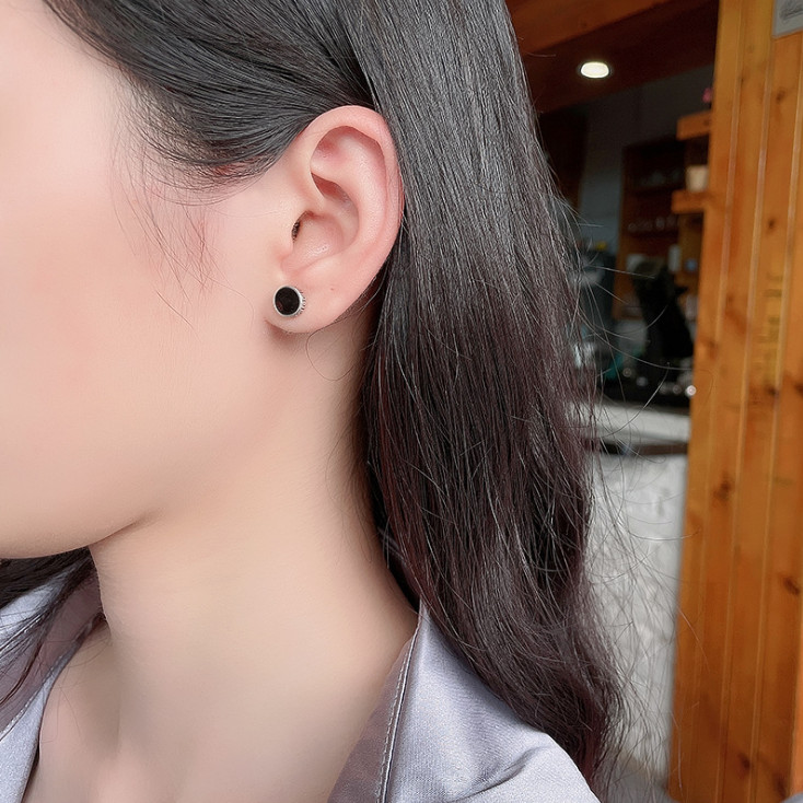 Women 925 Sterling Silver Black Enamel Round Stud Post Earrings 6mm Gift I84