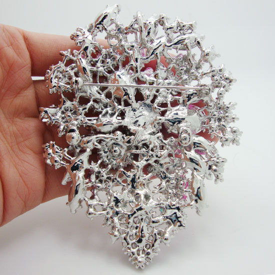 Fashion Style 3.94″ Flower Drop Brooch Pin pendant Pink Rhinestone Crystal