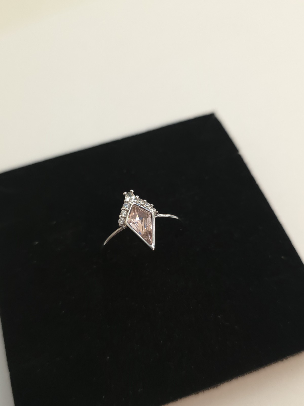 Silver Ring Size 7 with Light Pink Geometric Gemstone, Prong Setting, Metal