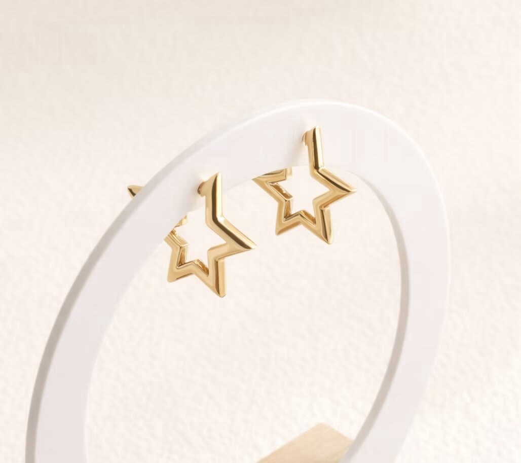 13mm Star Hoop Earrings,Celestial Jewelry,Tiny Star Hoops 925 Sterling Silver 38