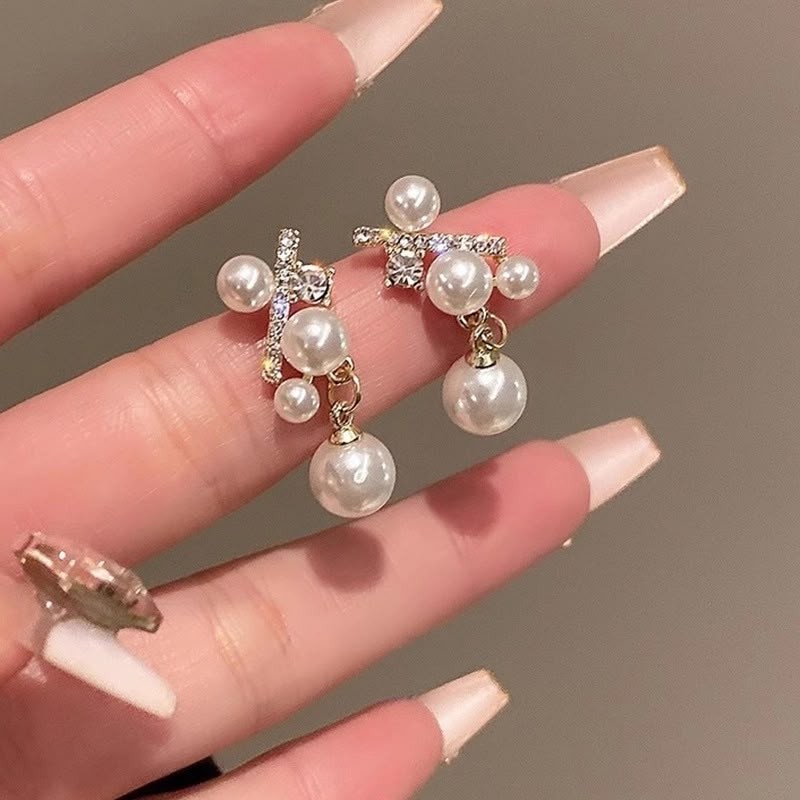 Silver Tone Rhinestone Simulated White Pearl Dangle Stud Earrings Lot 5