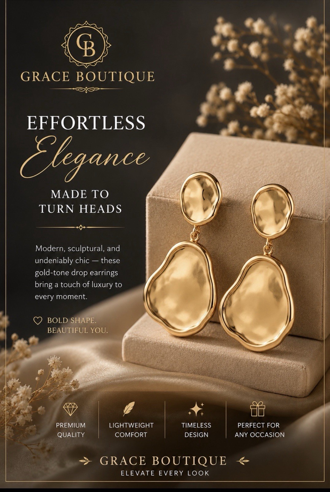 Grace Boutique Gold Tone Flower Hoop Dangle Earrings Pearl Crystal Hinged