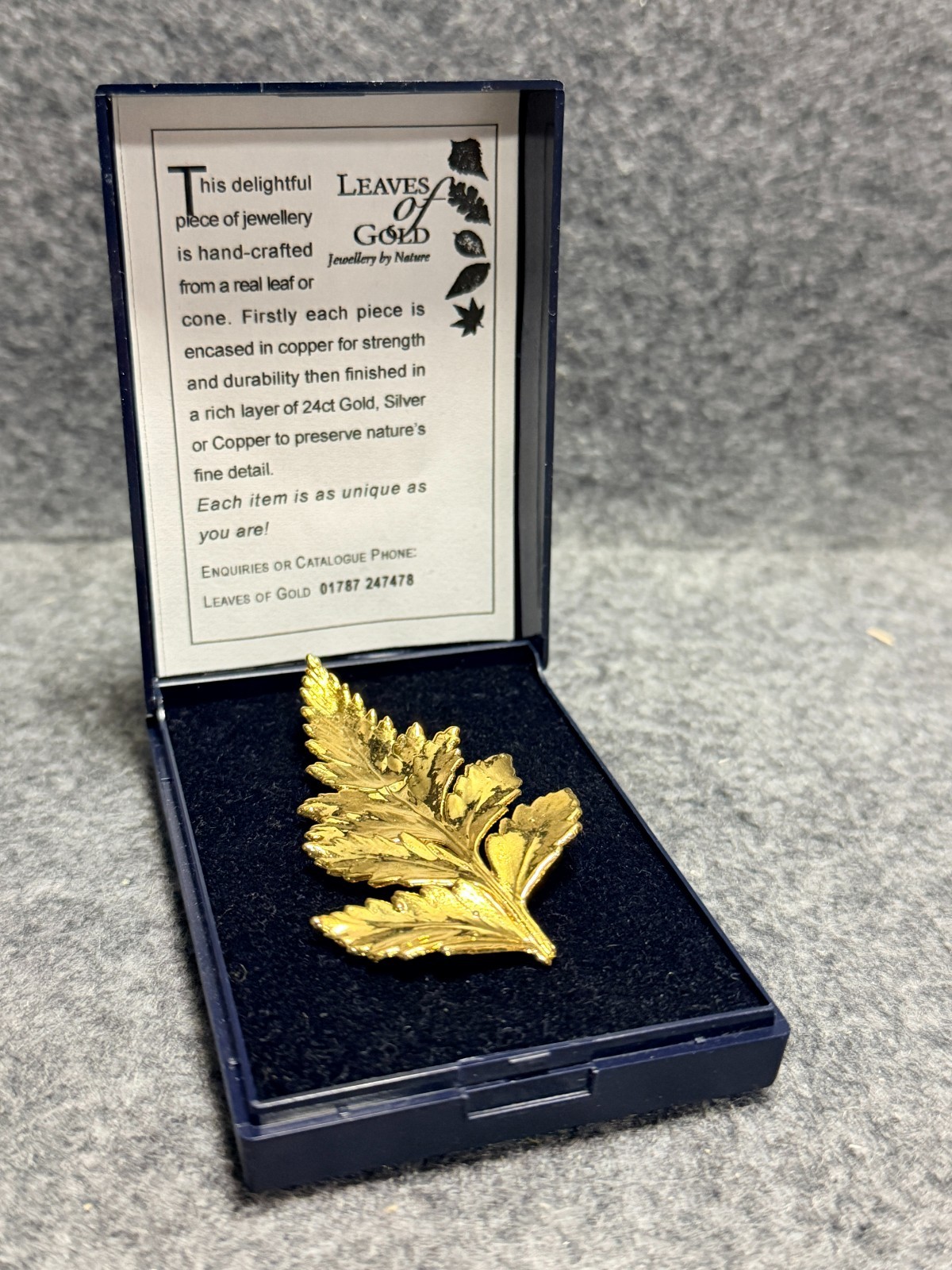 Leaves of Gold Real Leaf Brooch 24ct Gold Plated Nature Jewellery Boxed