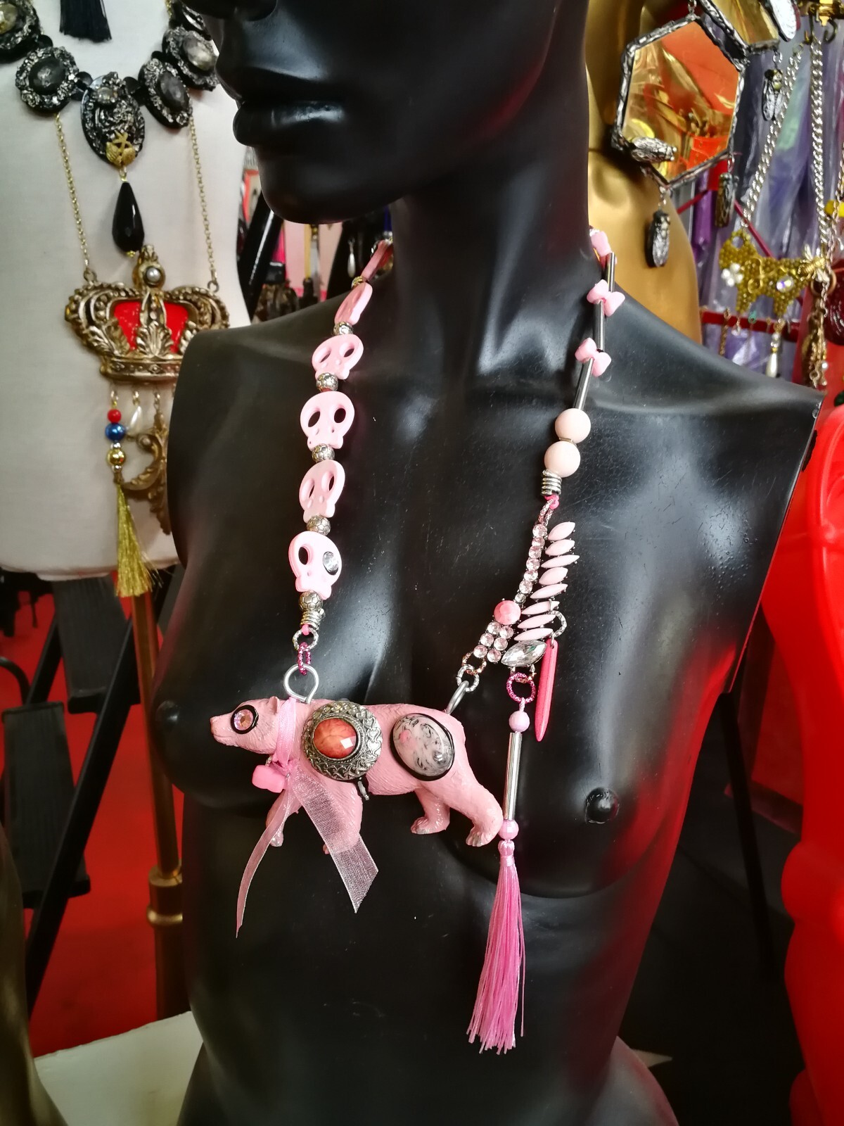 Pink Teddy Bear Necklace Pendant Sauvage Animal Forest Jewellery Magic Jewelry