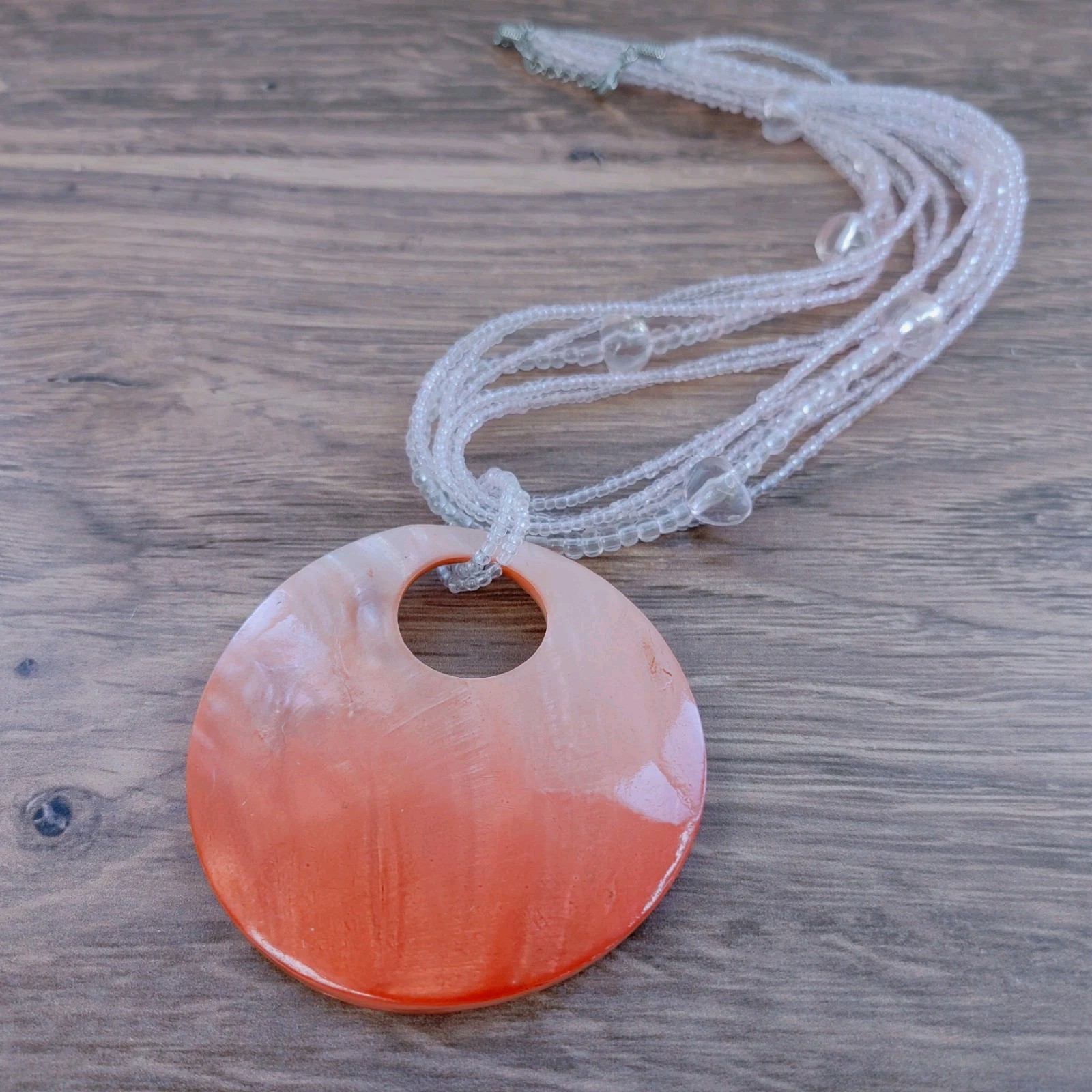 Salmon Pink Shell Beaded Necklace Dangle Earrings Set