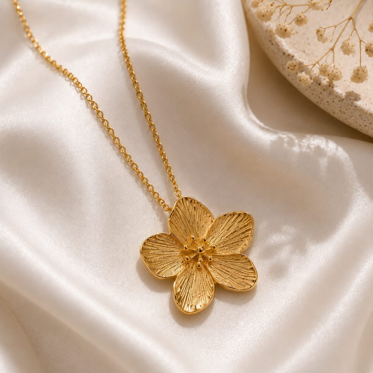 Gold Tone Flower Pendant Necklace Floral Charm Chain Women’s Fashion Jewelry