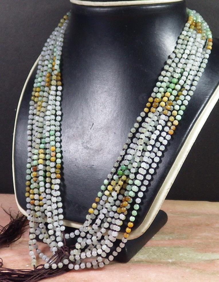 1Pcs ICY Green Yellow White A JADE Jadeite Bead beads Necklace 21 inch 101296