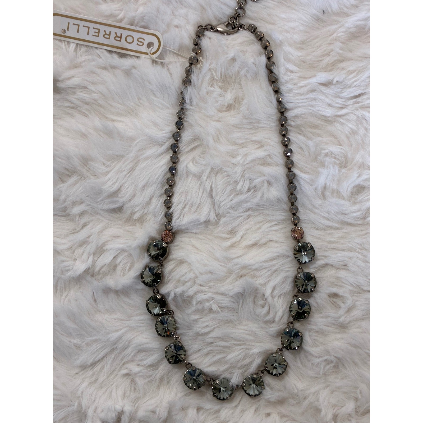 Sorrelli Multicolored Crystal Collar Necklace Gunmetal Tone Grey Olive Statement