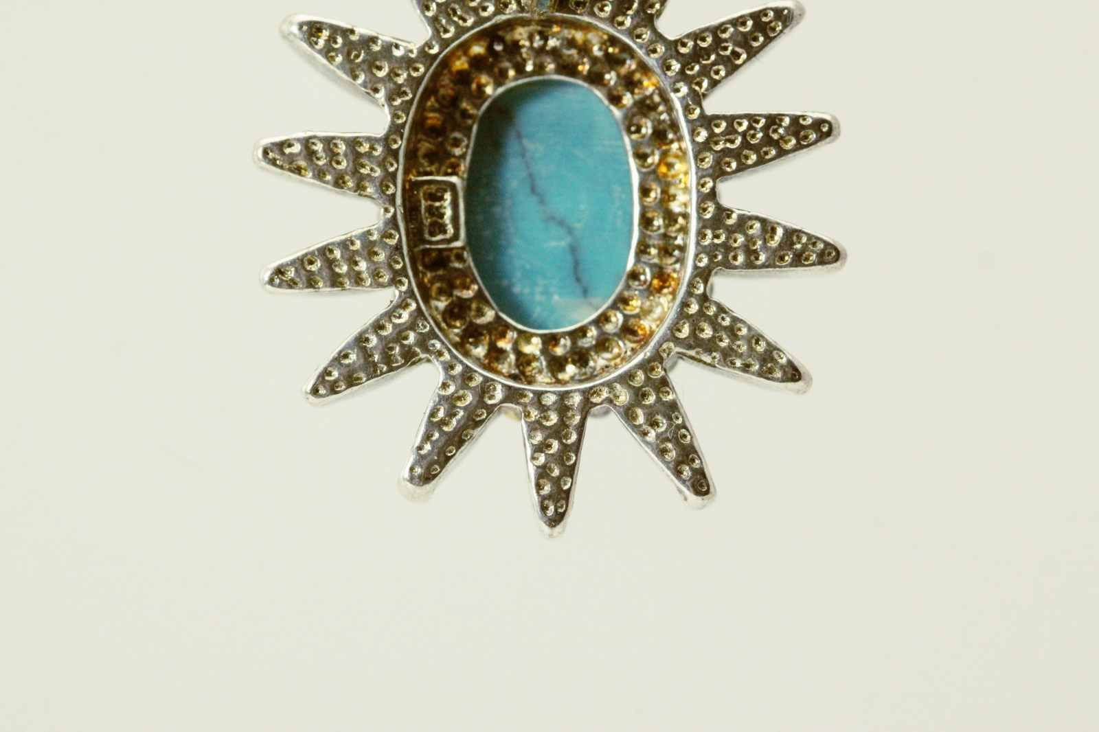 925 Sterling Silver Oval Turquoise Sun Burst Pendant 9.4 Grams (PEN6160)