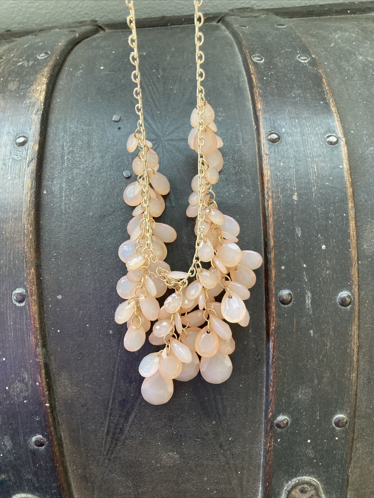 12” Pale Pink Necklace With Polished Cut Pieces Nice Gold Chain Vintage Looking